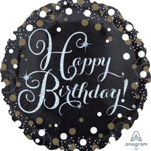 Balão Foil Redondo Preto “Happy Birthday”