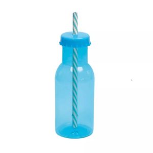 Garrafinha de Plástico com Canudo Azul