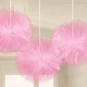 Pompons de Tule Rosa Bebé 3 Unidades