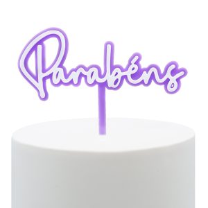 Topper Acrílico Parabéns Violeta & Branco