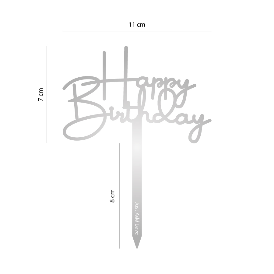 Topper Acrílico Happy Birthday Prata 11cm - Image 3