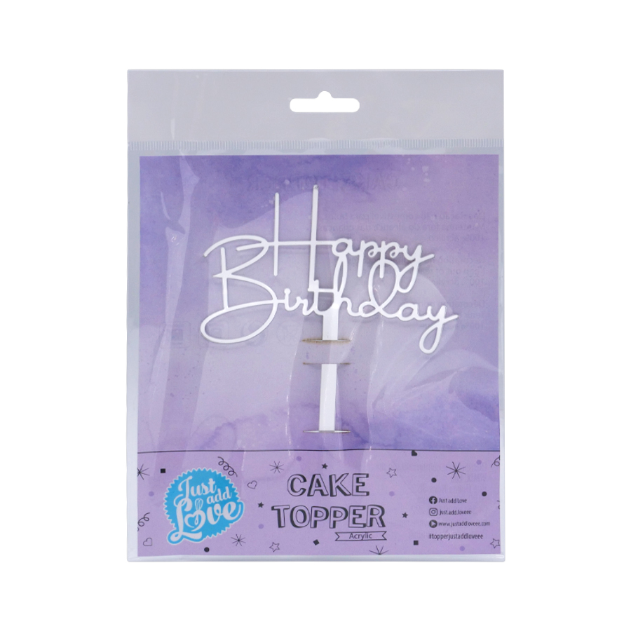 Topper Acrílico Happy Birthday Prata 11cm - Image 4