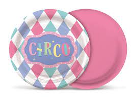 Prato Descartável Circo Rosa – 8 unidades
