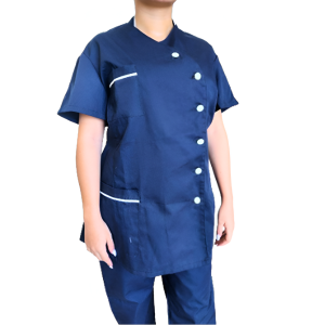 Bata clássica cor azul escura com bolso quadrado
