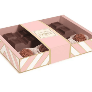 Caixa Cartolina p/ Tablete Chocolate + Brigadeiros Chevron Rosa 18x13x3,5cm