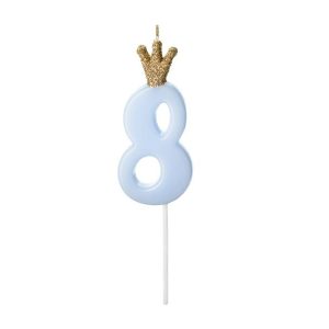Vela nº8 Azul Bebé c/ Coroa