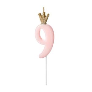 Vela nº9 Rosa Bebé c/ Coroa